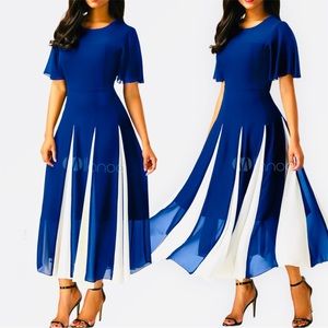 Flared Chiffon Midi Dress with Butterfly Sleeves